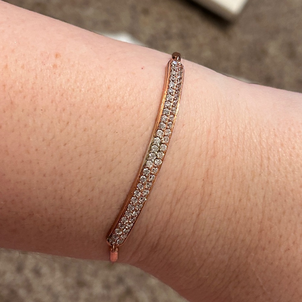 Rose Gold over Sterling Silver Bolo Bracelet with Rhinestone Bar